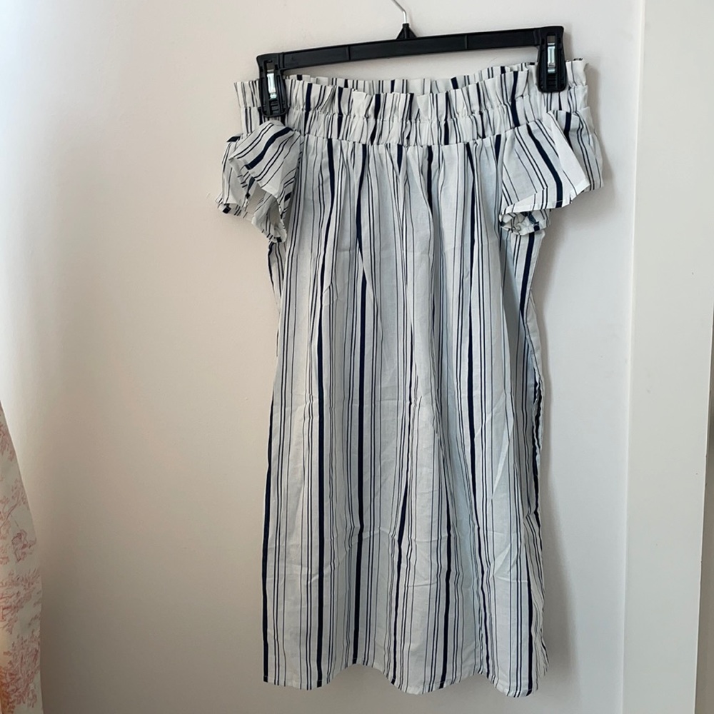 Rebellion dress | off the shoulder white and navy stripes